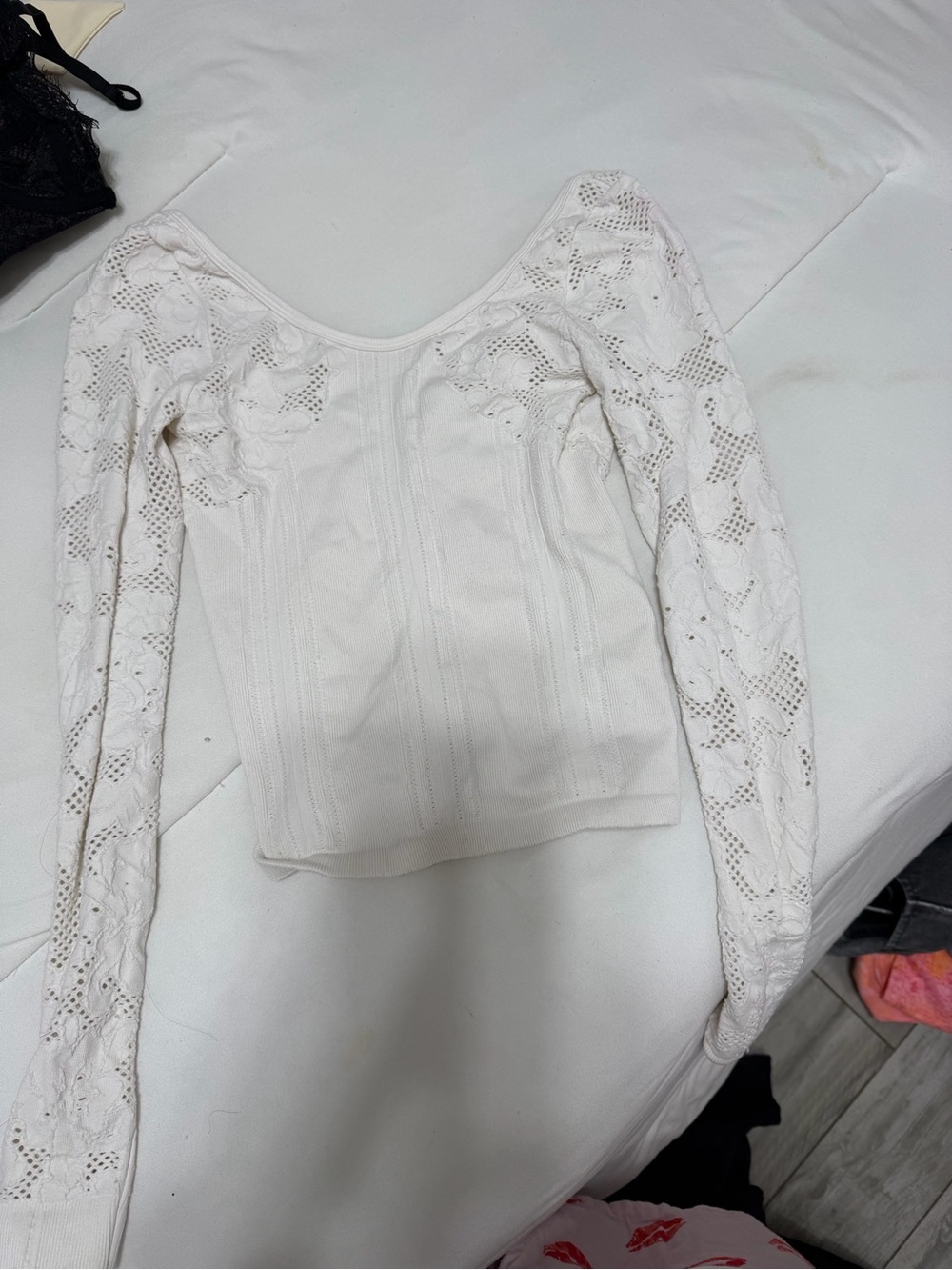 Urban Outfitters white Lace-Sleeve Scoop Neck Top